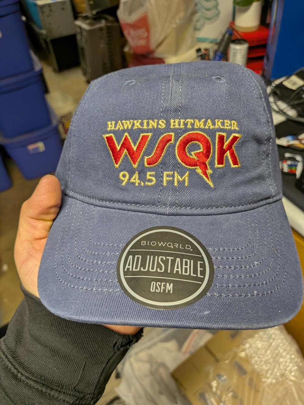 Bioworld WSQK Hawkins Hitmaker 94.5 FM Embroidered Baseball Cap - Blue